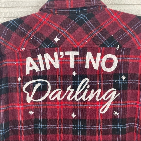 Harley Davidson Flannel Shirt Red & Blue Plaid "Ain't No Darling" Graphic Medium - Picture 11 of 16